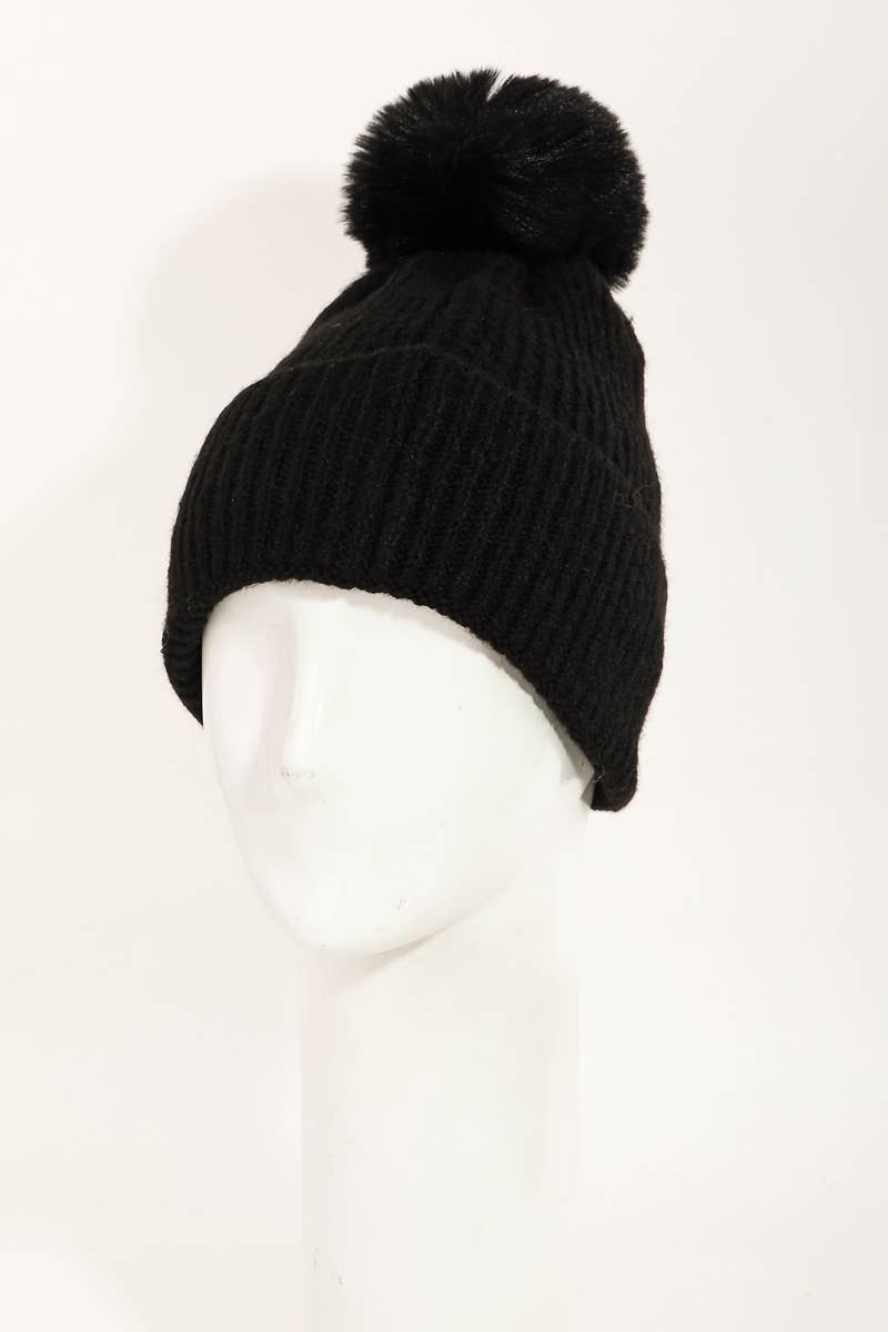 Pom Ribbed Extra Soft Beanie: RU