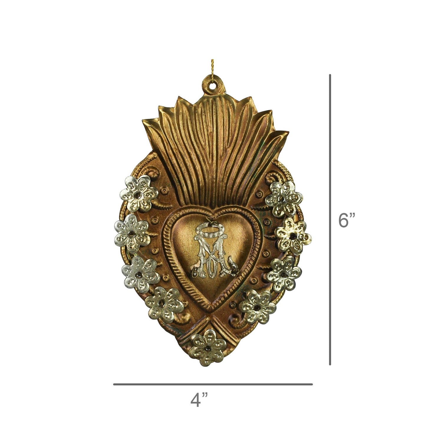 Adorned Sacred Heart Milagro, Gold Antique
