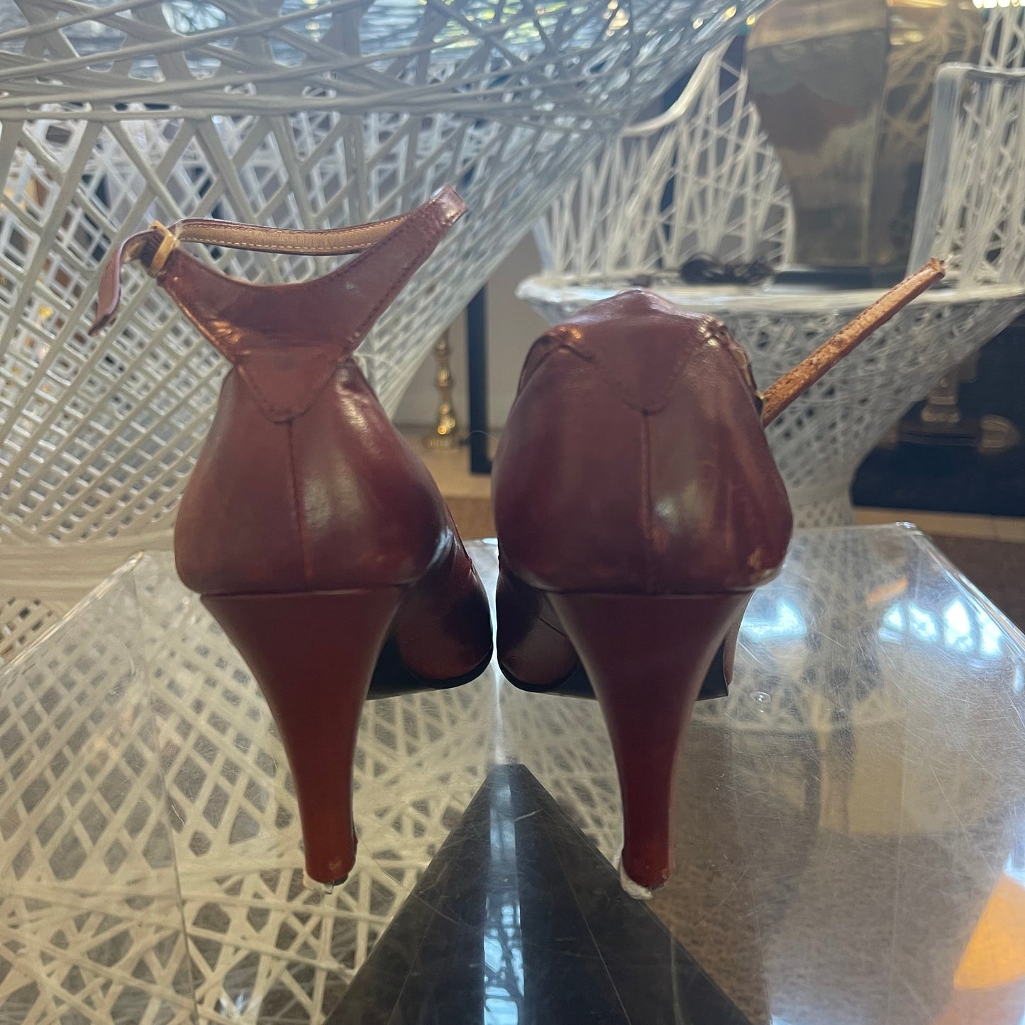 Joyce Cognac Ankle Strap Pumps