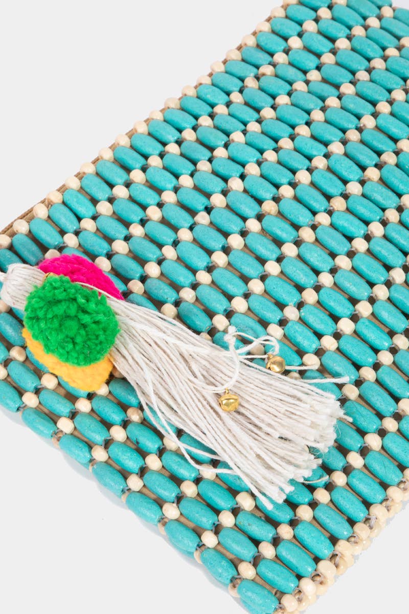 Wooden Beaded Rectangle Bag: TURQUOISE