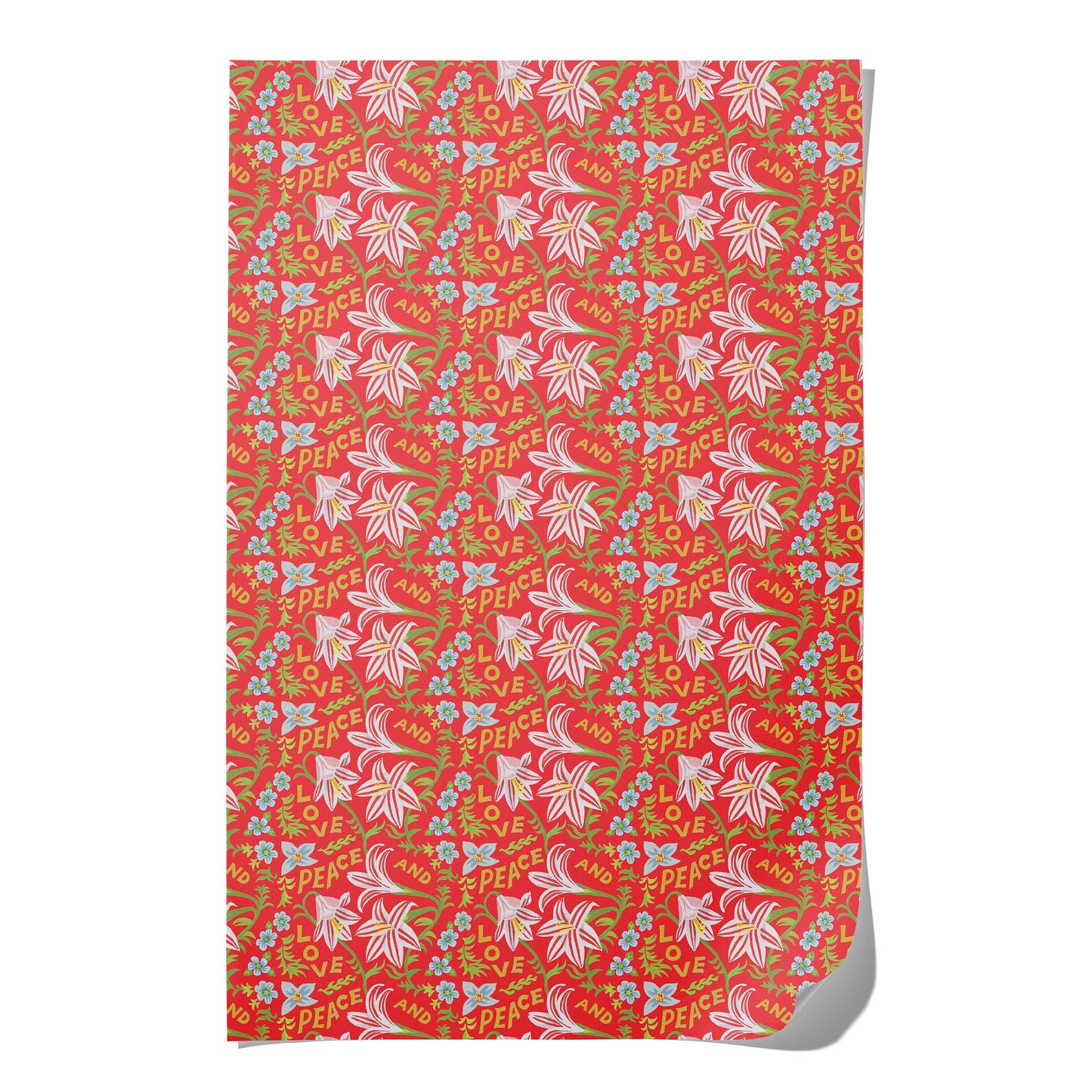 Peace and Love Amaryllis holiday wrapping paper: Roll of 3 Sheets