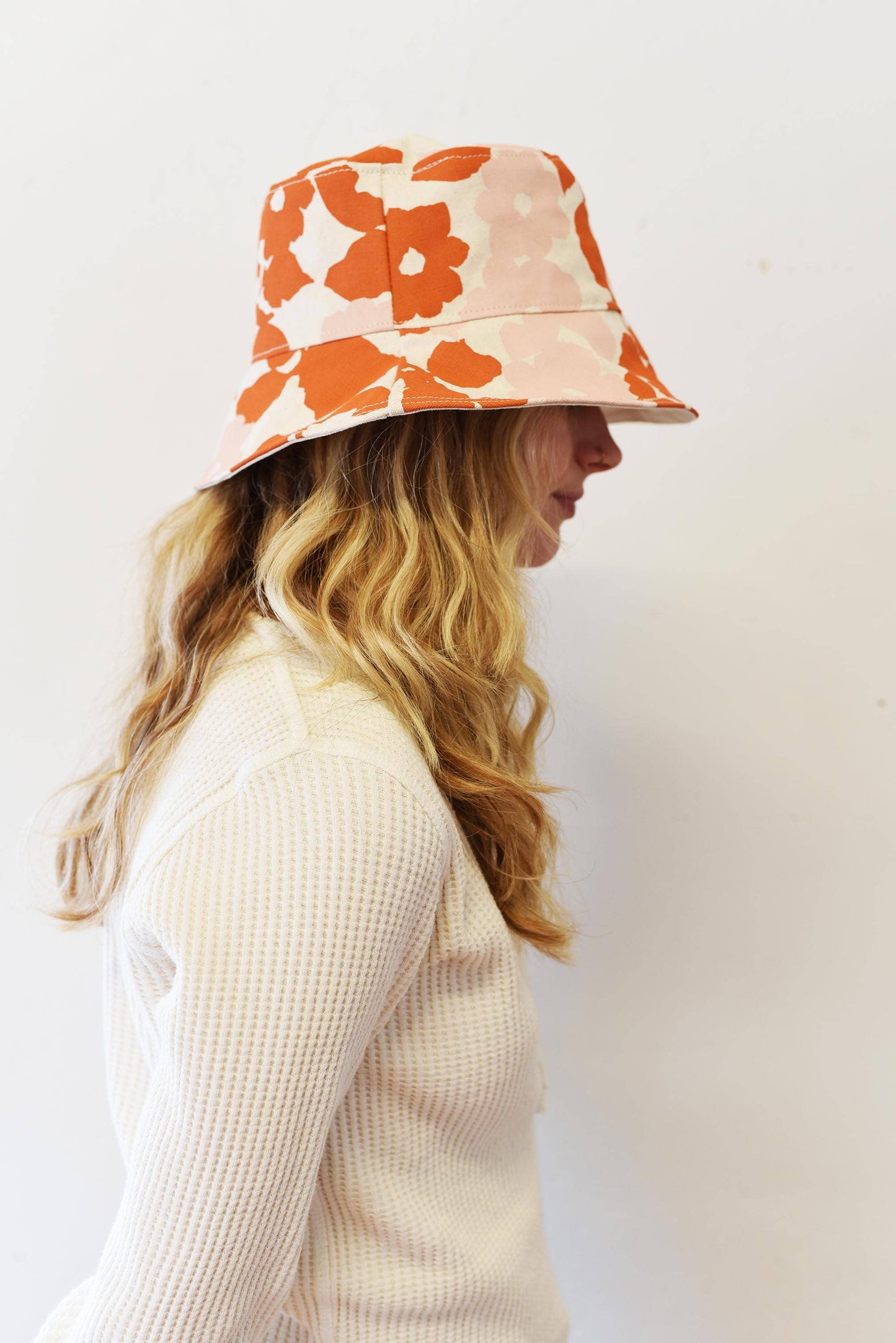 Earthy Anthro Orange + Blush Anita Bucket Hat: Small/Medium
