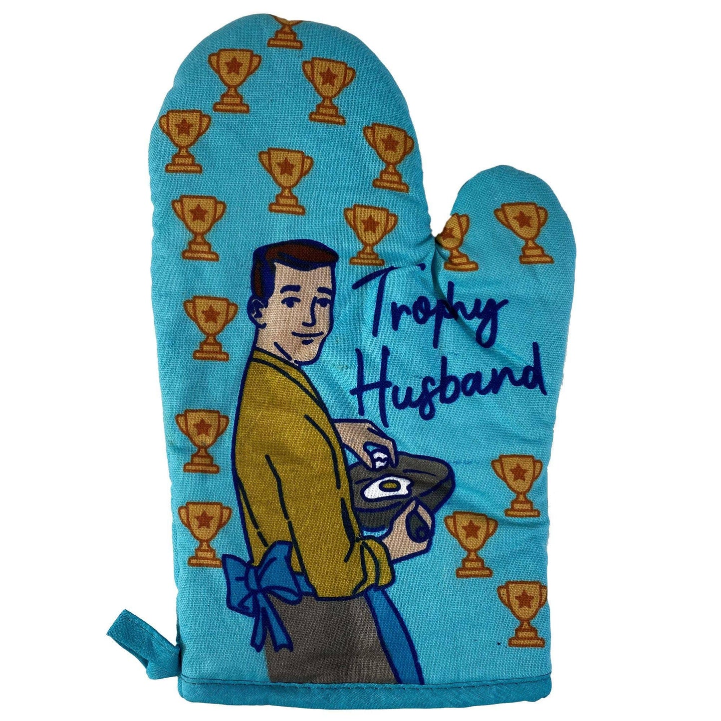 Trophy Husband Oven Mitt Gift for Him Funny Pot Holder: Blue / Oven Mitt