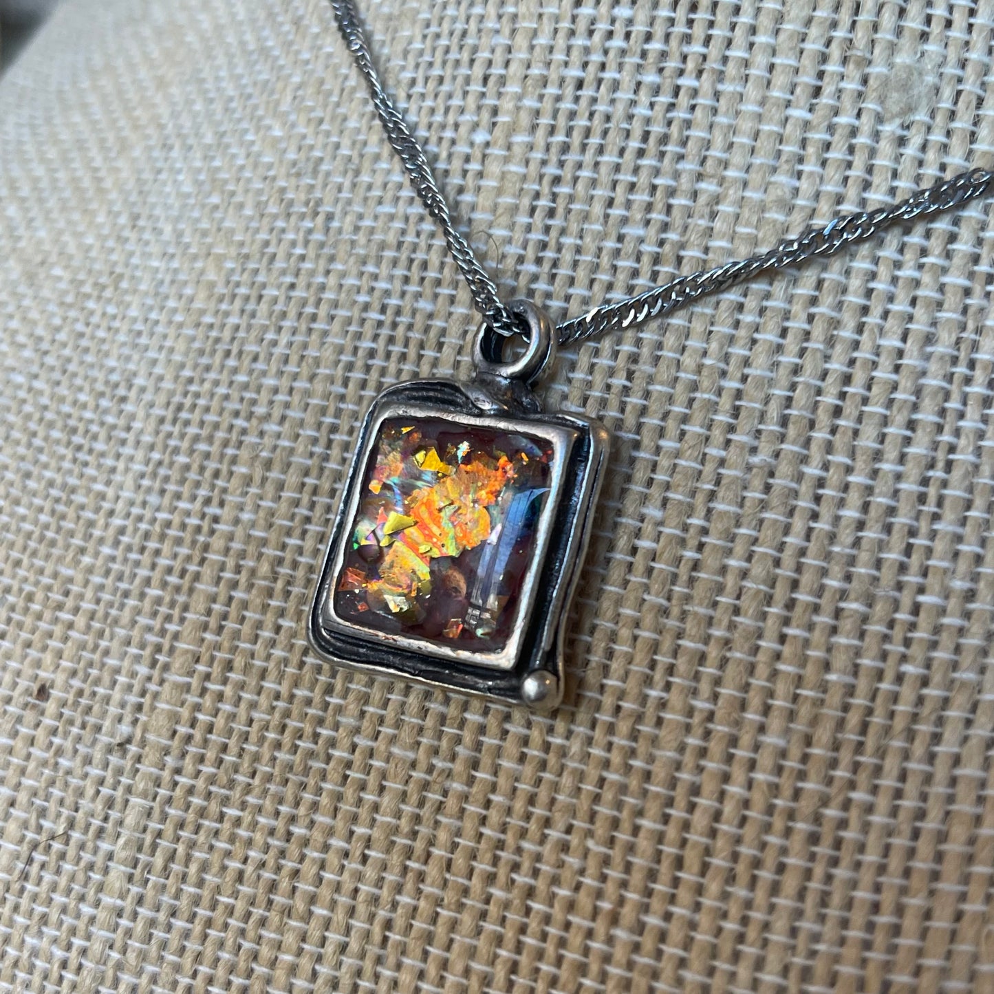 Iridescent Square Pendant Necklace