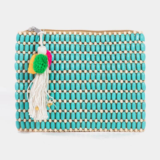 Wooden Beaded Rectangle Bag: TURQUOISE