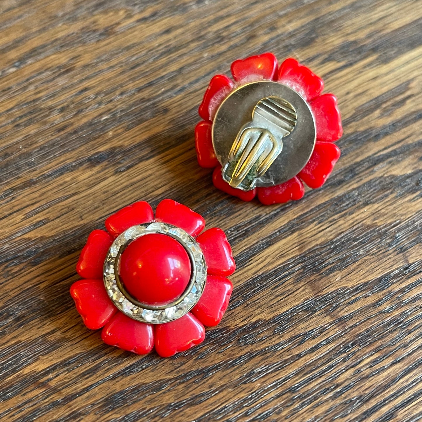 Red Flower Clip-on Earrings