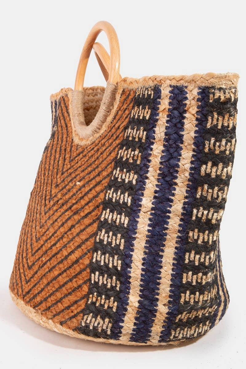 Chevron Pattern Jute Tote Bag