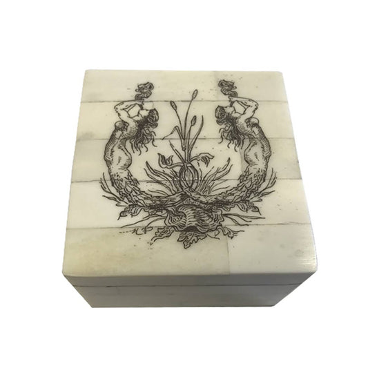 Etched Dual Mermaid Scrimshaw Bone Box