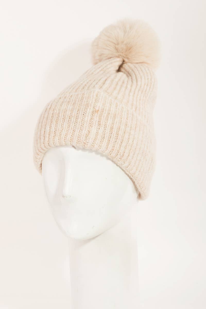 Pom Ribbed Extra Soft Beanie: RU