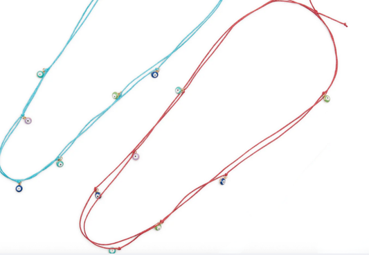 Mini Evil Eye String Necklace: Red