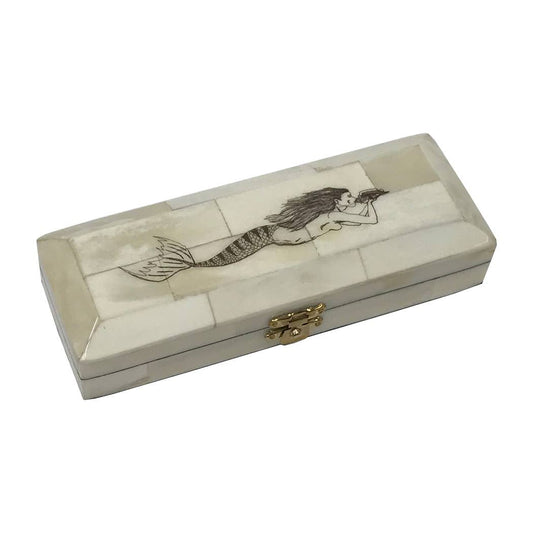 Mermaid Scrimshaw Postage Stamp Bone Box