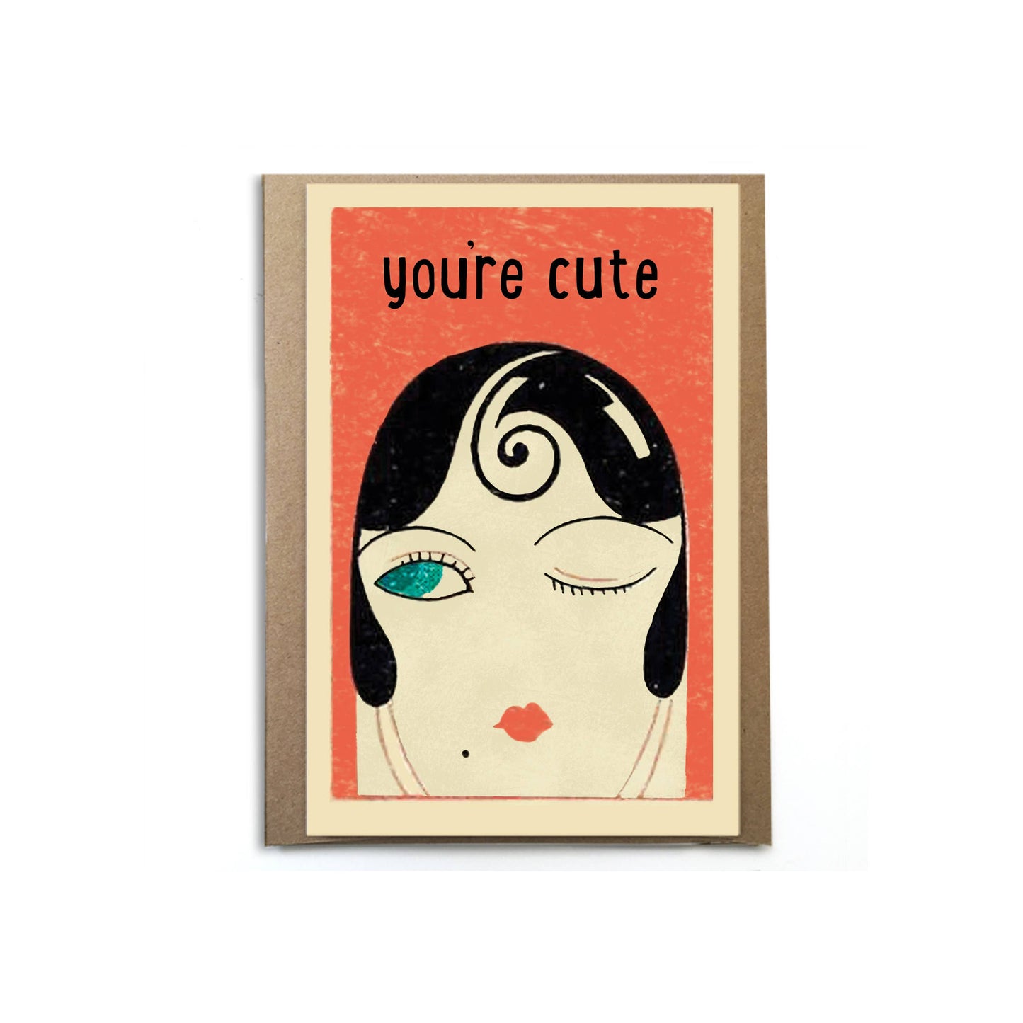 You're Cute; Vintage Card of Woman Winking; Cute Card; Unique Vintage Image; Sassy Wink; Card for Her; Flirty Card; Card for Him