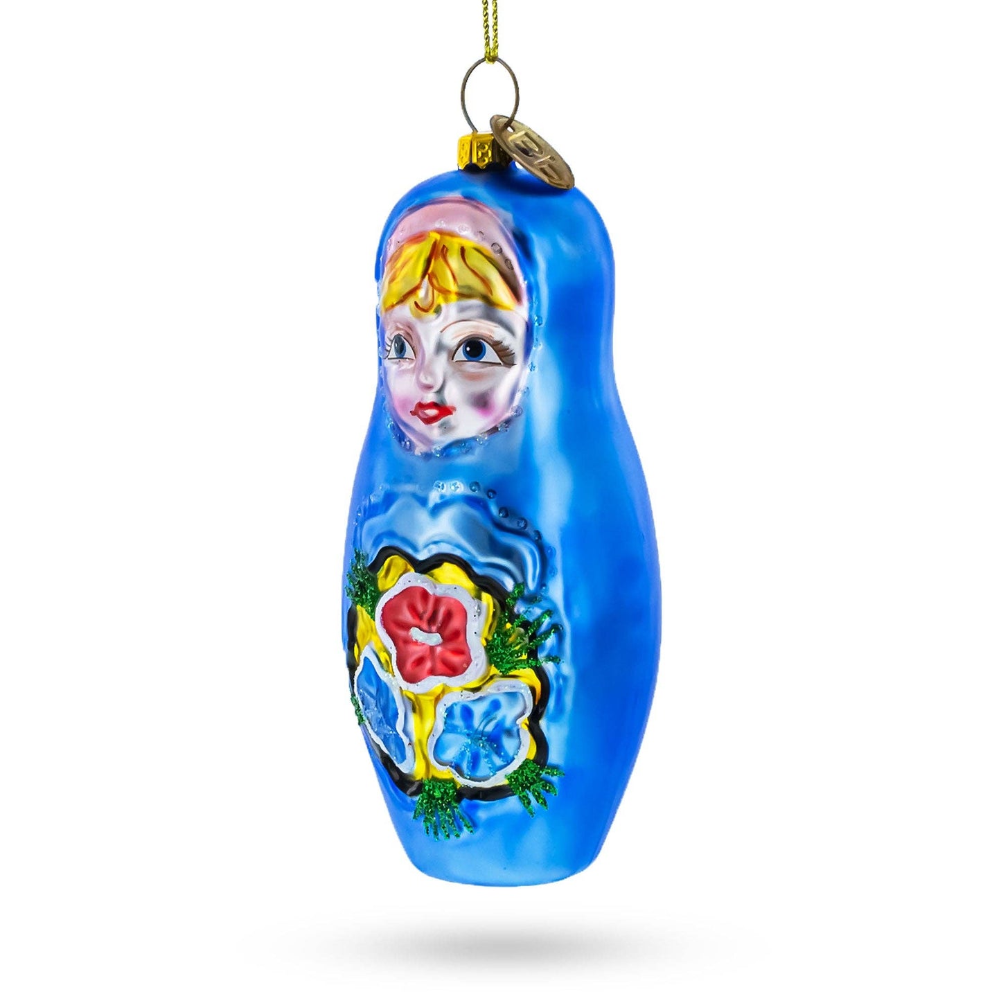 Blue Doll with Flower- Glass Ornament