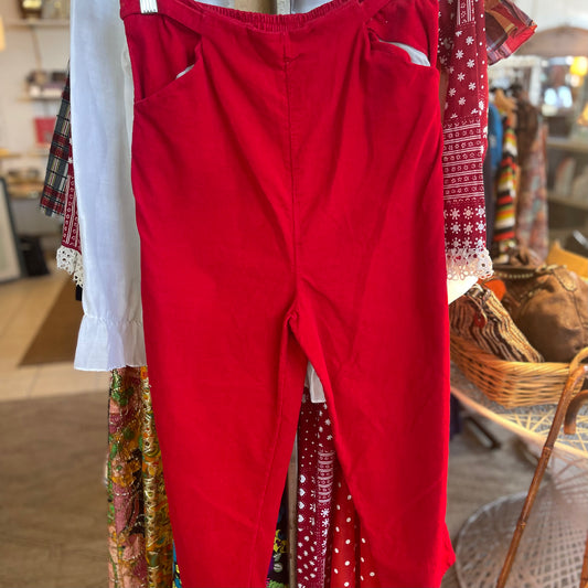 High-Waisted 80s Cropped Red Corduroys