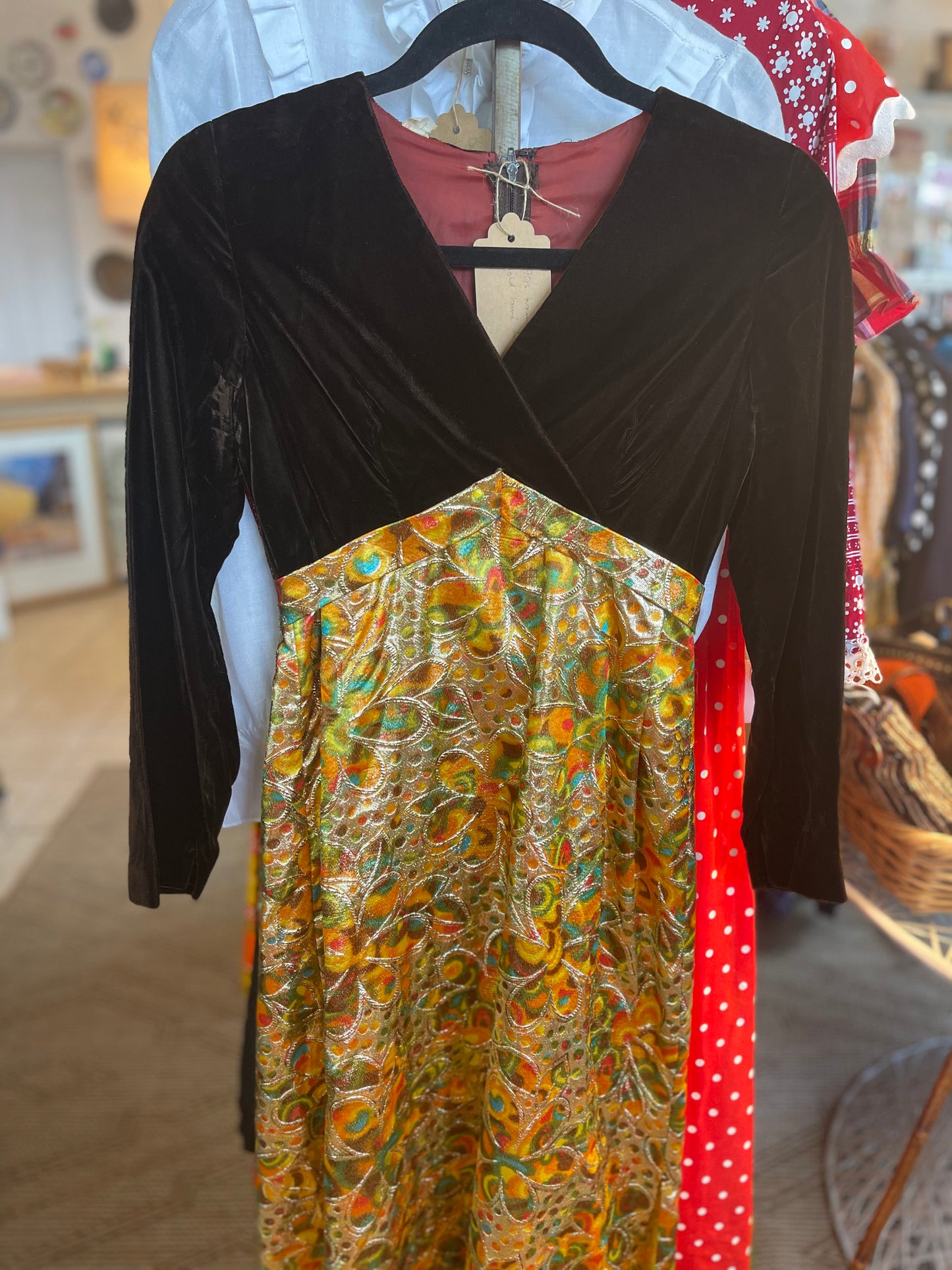 70s Velvet and Lamé Maxi Dress