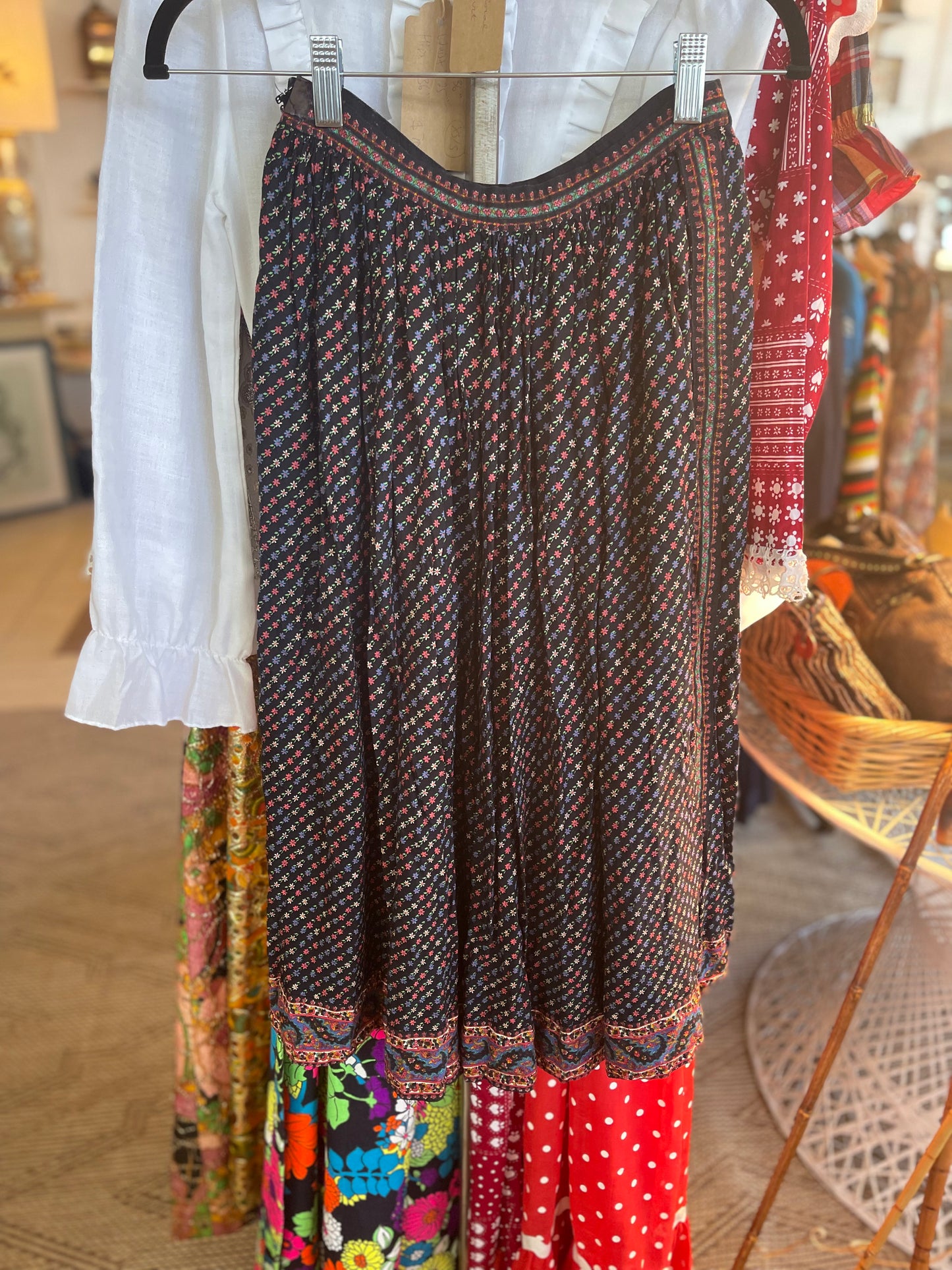 80s Elastic Floral Maxi Skirt