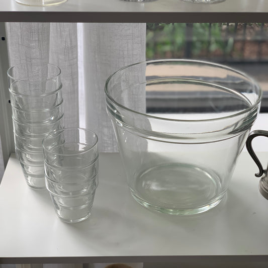 Glass Flower Pot Punch Bowl + Cups