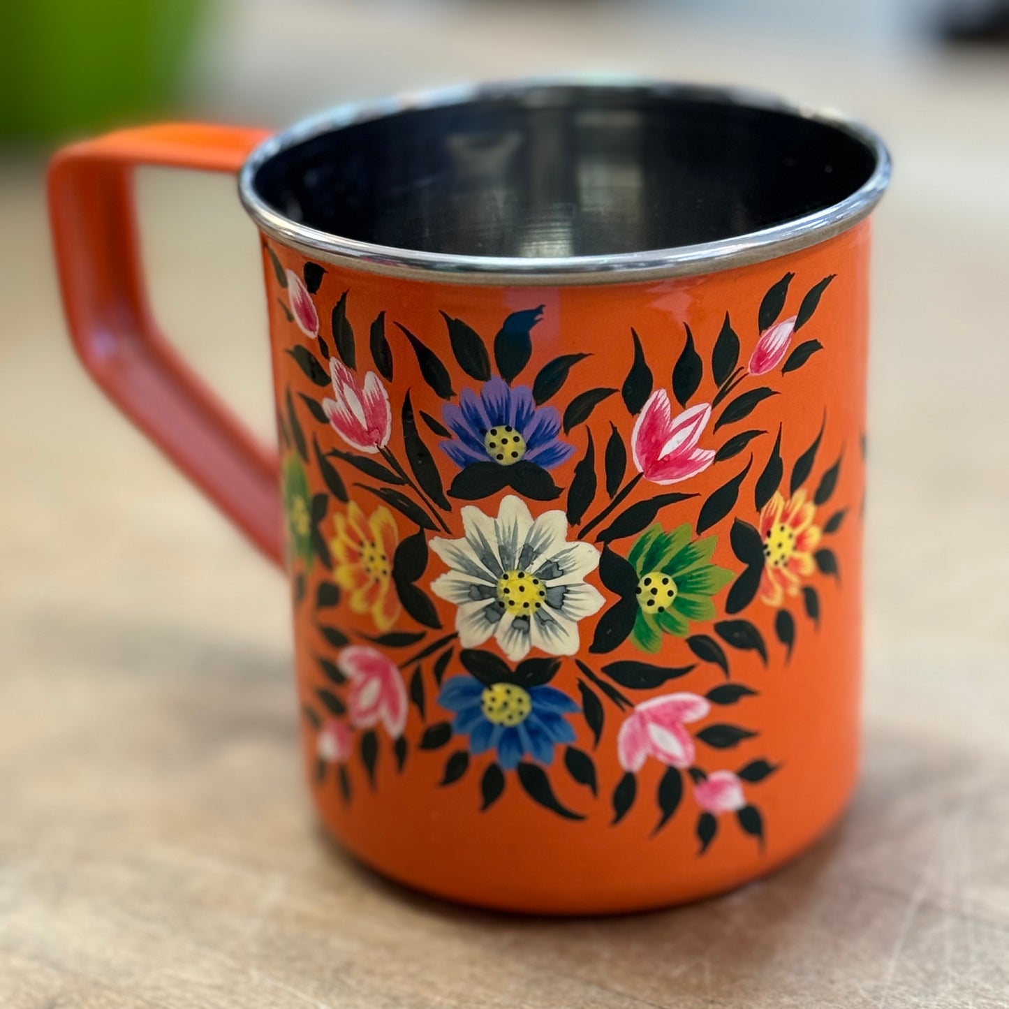 Hand Painted Floral Stainless Steel Camping Mugs Cups