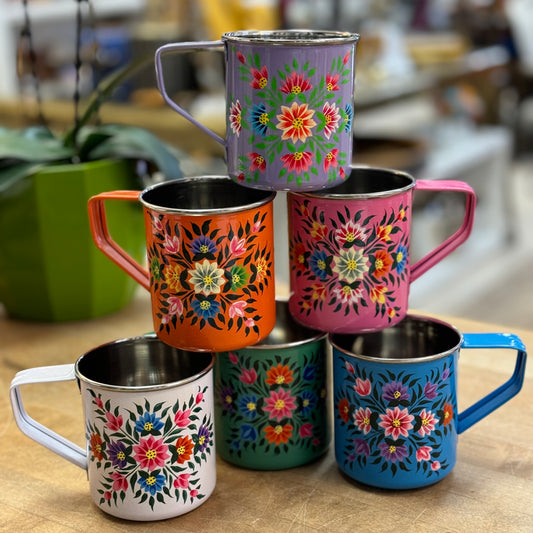 Hand Painted Floral Stainless Steel Camping Mugs Cups