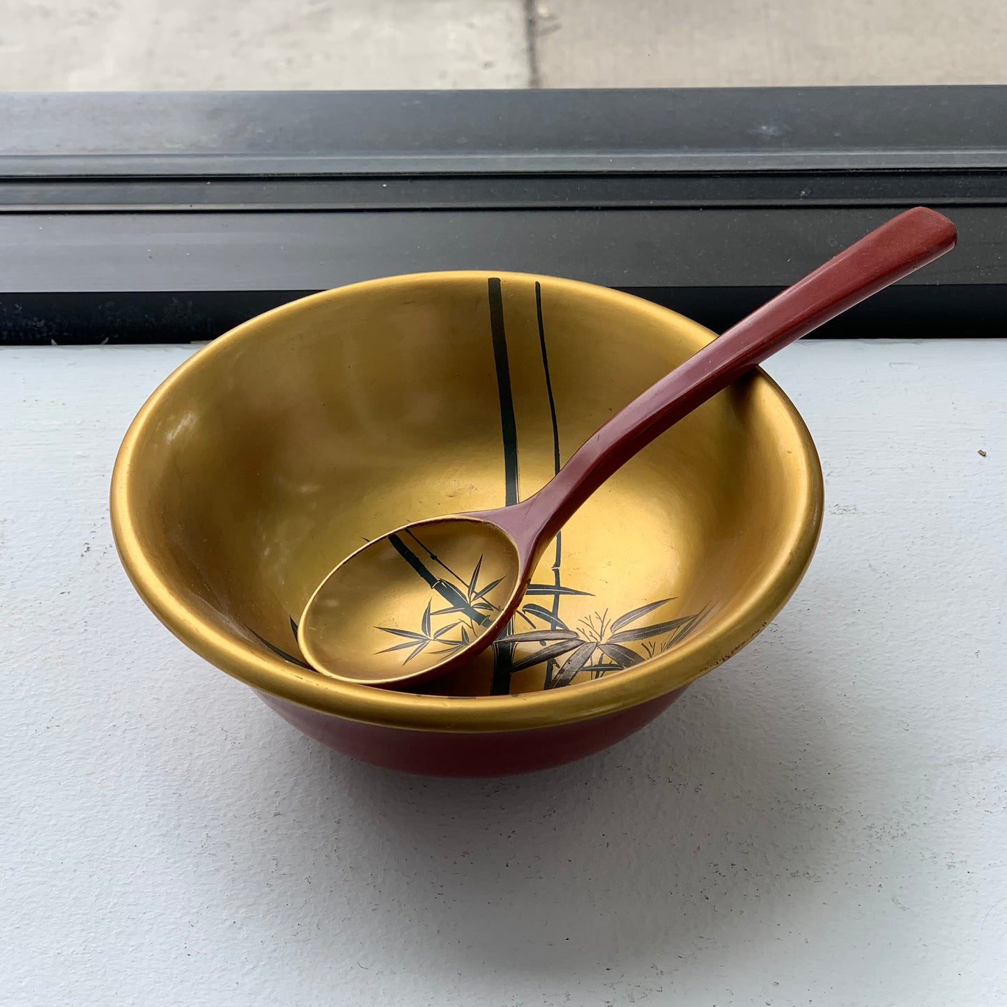 Japanese Lacquerware Wooden Bowl and Spoon Set