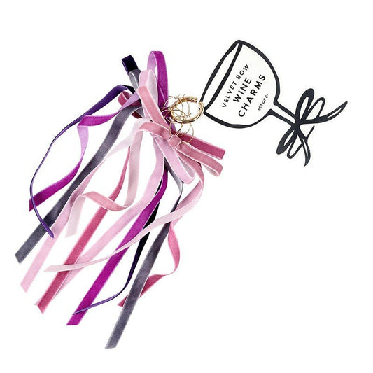 Velvet Bow Wine Charms - Set of 6 - Lilac: 9" L x 4.5" W