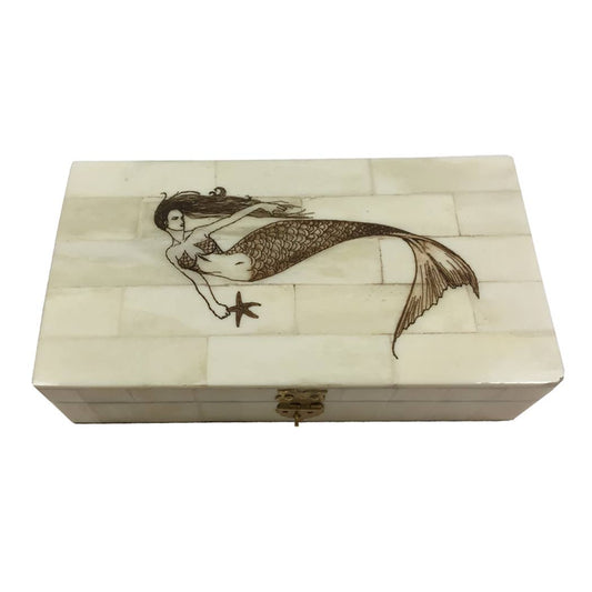 Mermaid & Sea Stars Scrimshaw Bone Box