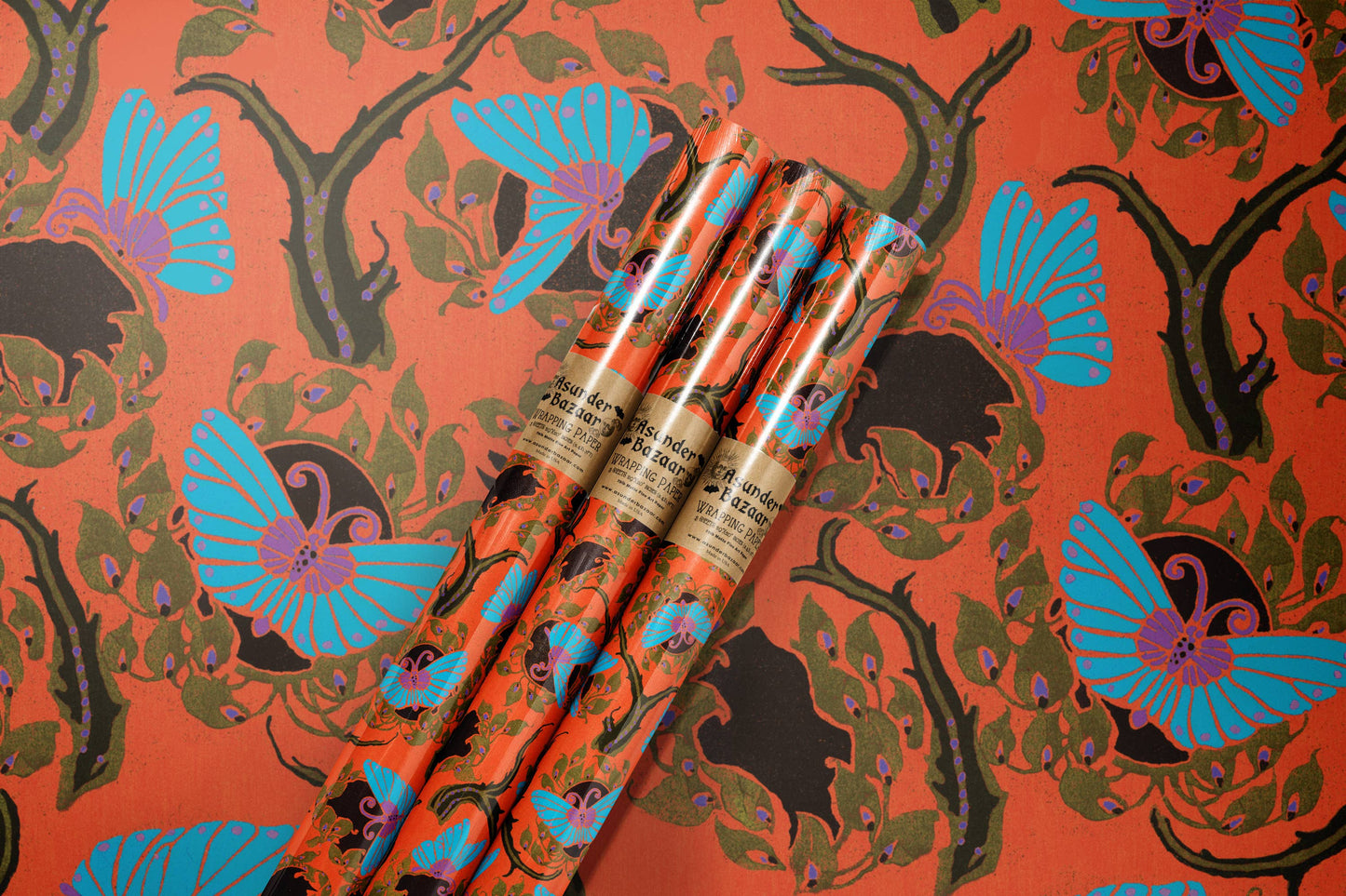 PRE-ORDER!!! Nouveau Orange Blue Butterfly Wrapping Paper 3 Sheet Roll