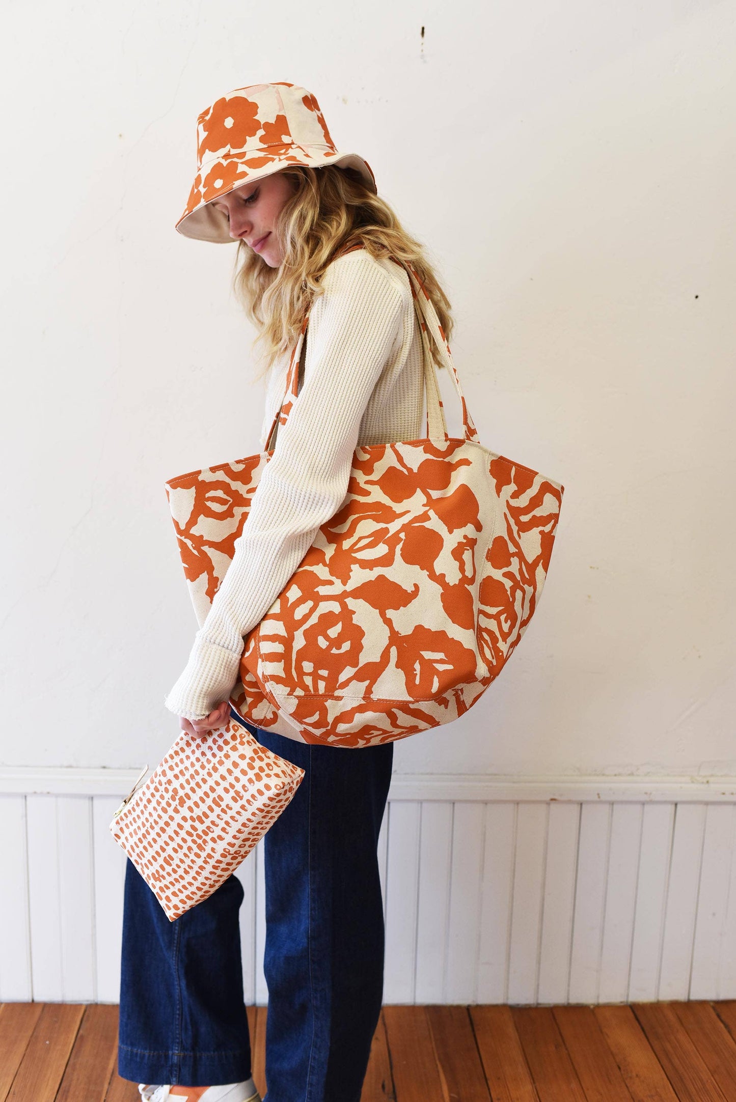 Earthy Anthro Orange + Blush Anita Bucket Hat: Small/Medium