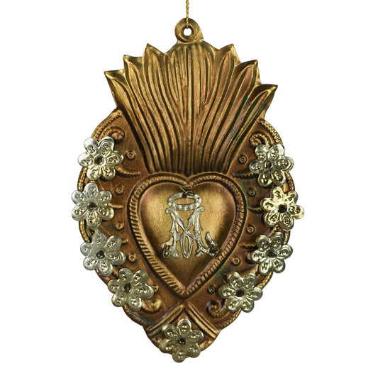 Adorned Sacred Heart Milagro, Gold Antique