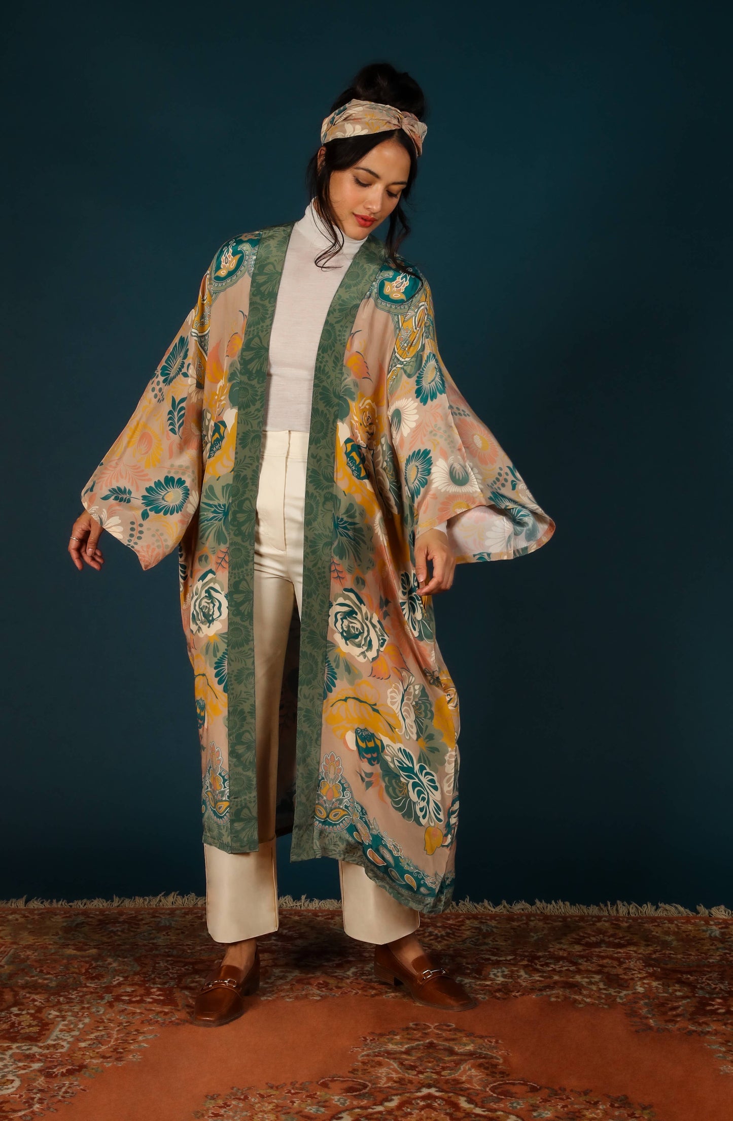 Luxe Folk Art Floral Kimono Gown - Petal