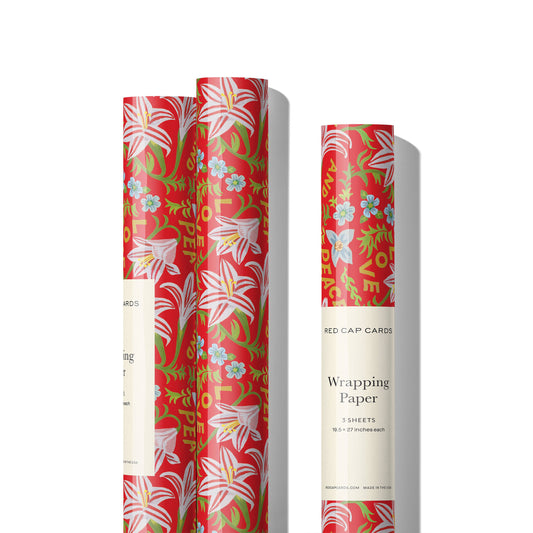 Peace and Love Amaryllis holiday wrapping paper: Roll of 3 Sheets