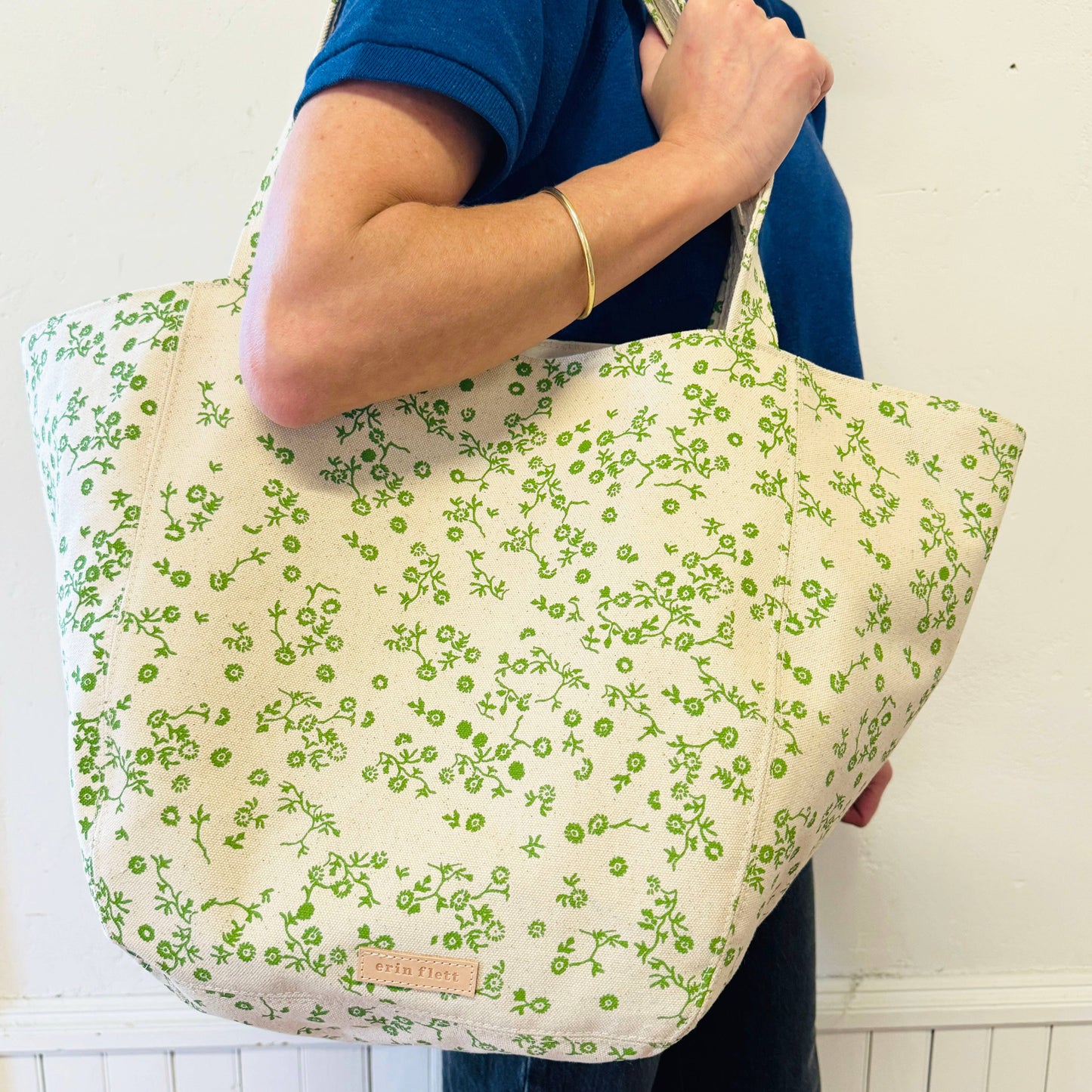 NEW BOHO CANVAS TOTE BAG ASTER in green by Erin Flett