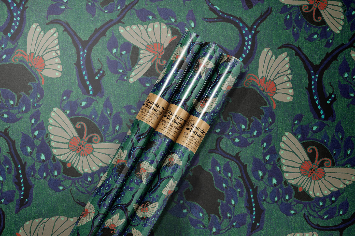 Nouveau Twilight Butterflies Wrapping Paper Set 3 Sheet Roll