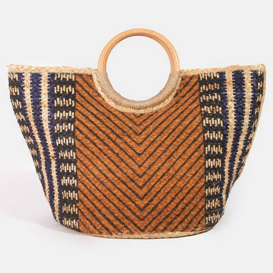 Chevron Pattern Jute Tote Bag