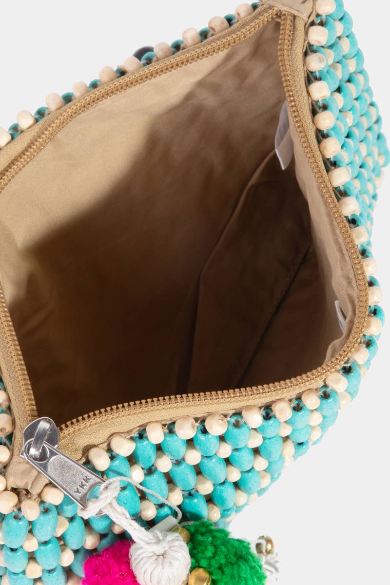 Wooden Beaded Rectangle Bag: TURQUOISE
