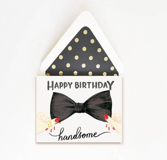 Happy Birthday Handsome Bow Tie Greeting Card
