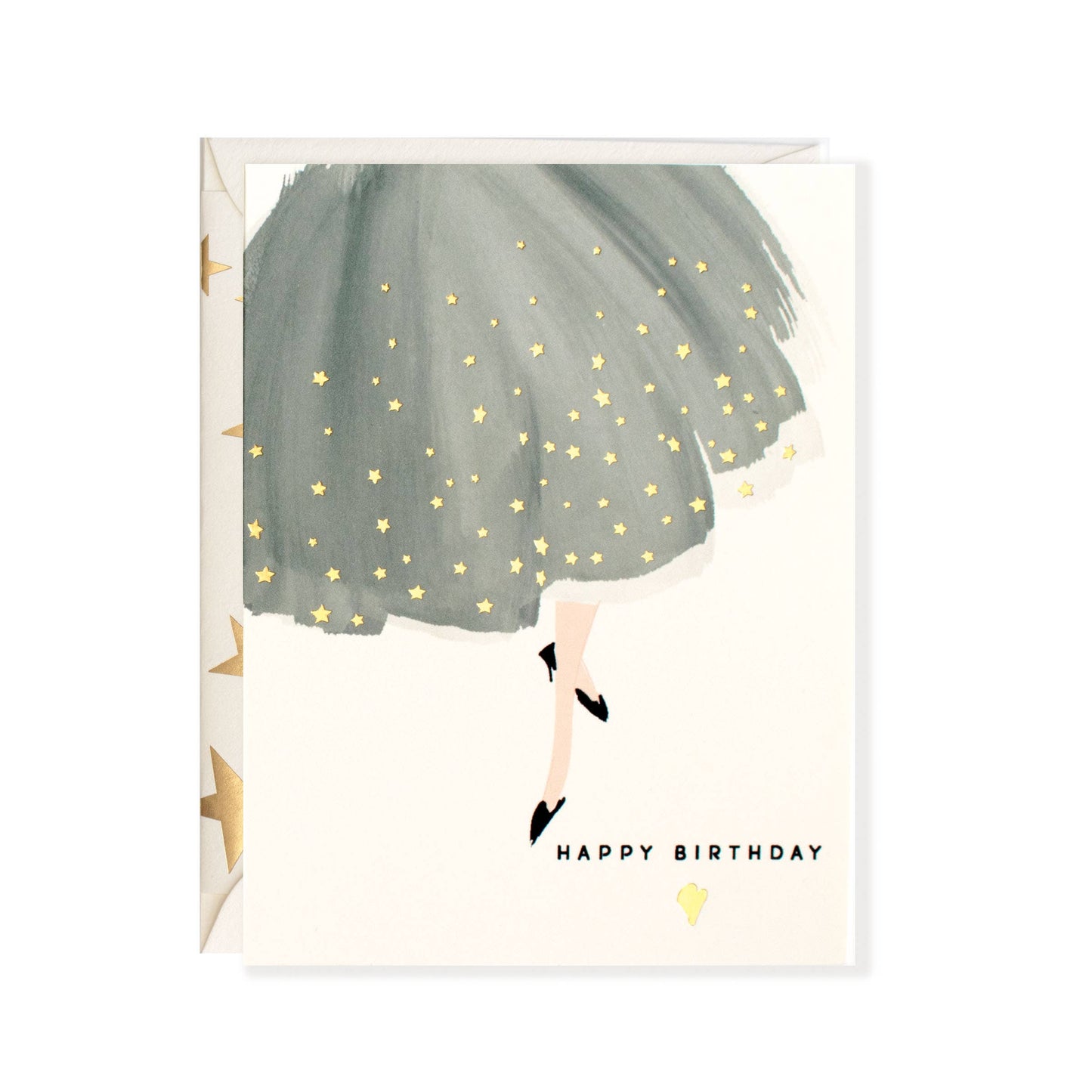Happy Birthday Black Dress Gold Foil Stars Greeting Card