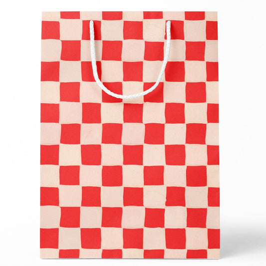 Red Checkered Medium Paper Gift Bag