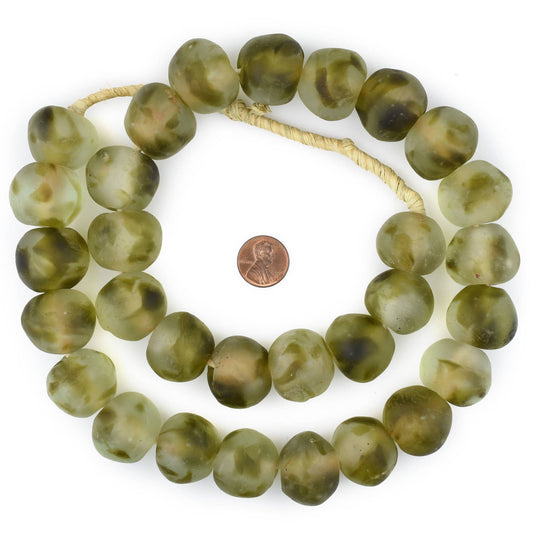 23mm Jumbo Olive Green Swirl Recycled Glass Beads