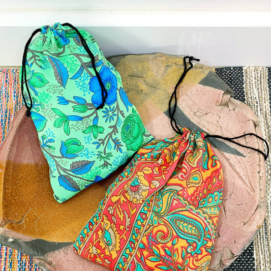 Upcycled Silk Drawstring Gift Supply Bags