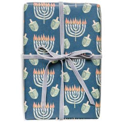 Navy Menorah Wrapping Paper