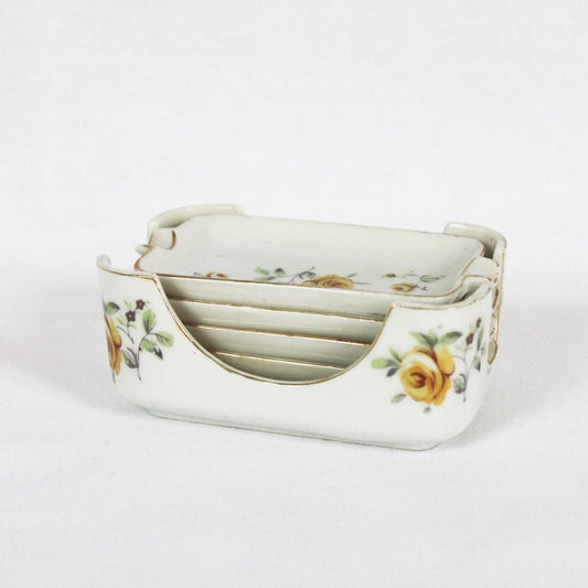 Yellow Rose Porcelain Ashtrays: Set of 4