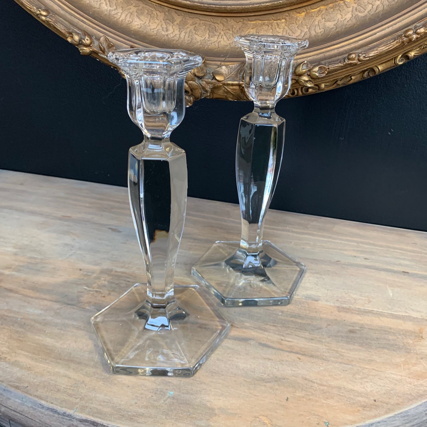 Depression Glass Candlestick pair