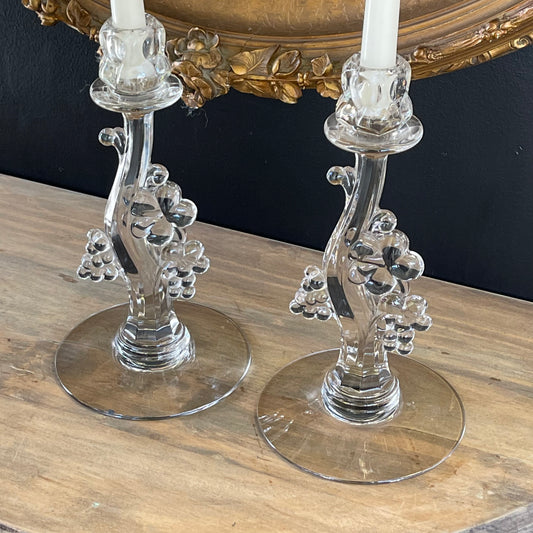 Elaine Floral Glass Candlesticks