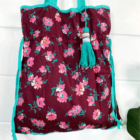 Drawstring Cotton Market Tote Shopping Bag