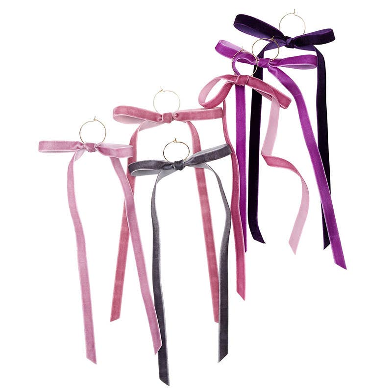 Velvet Bow Wine Charms - Set of 6 - Lilac: 9" L x 4.5" W