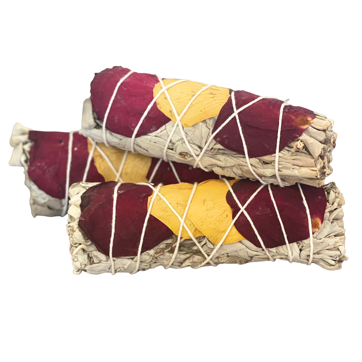 White Sage Smudge Sticks with Dried Rose Petals – Bulk