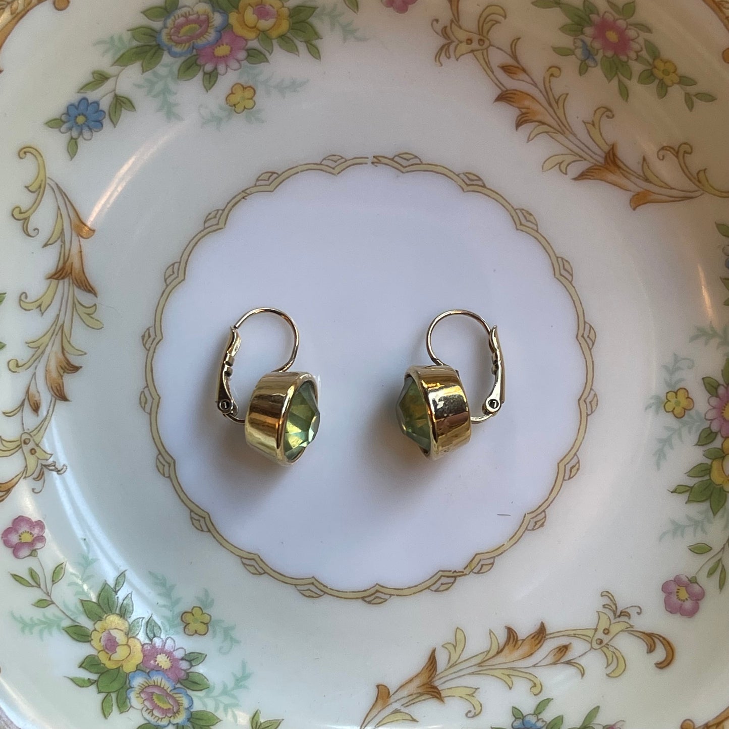 Green and Gold Lever-back Earrings