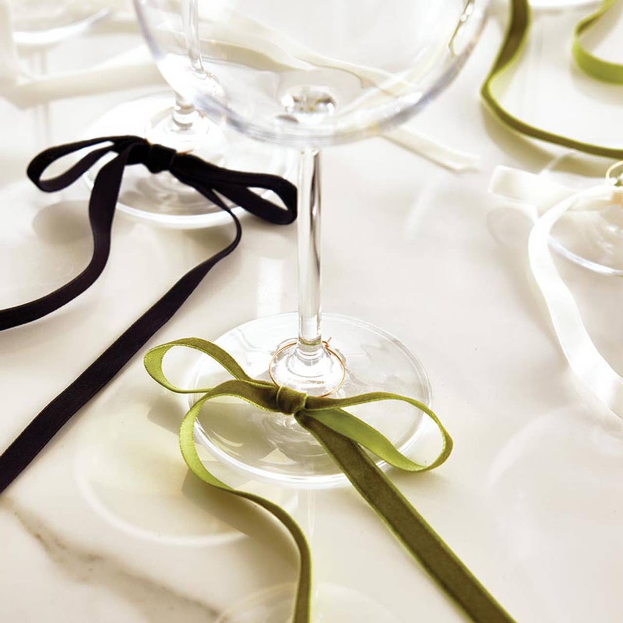 Velvet Bow Wine Charms - Green - Set of 6: Material