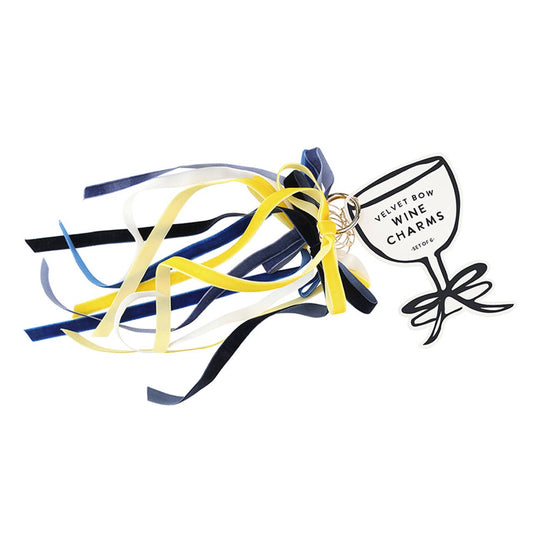 Velvet Bow Wine Charm - Set of 6 - Oyster: Velvet / 9" L x 4.5" W